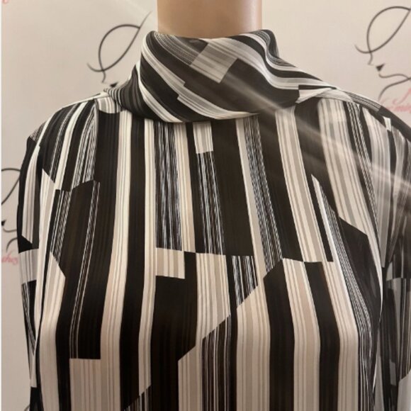 Stuart Lang. Sz S. Black White Semi Sheer Chiffon Pullover. Cowl Blouse. B129 - Picture 2 of 7